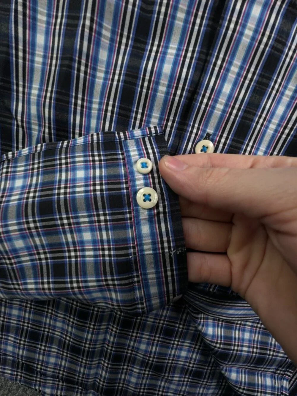 Peter Millar Seaside Finish Long Sleeve Button Up Shirt Plaid Blue Large Cotton